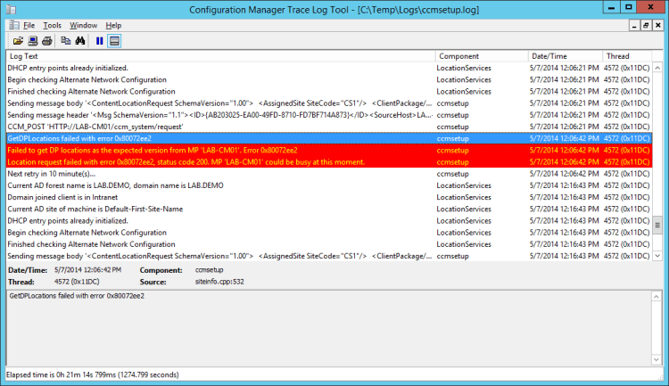  GetDPLocations failed with error 0x80072ee2 